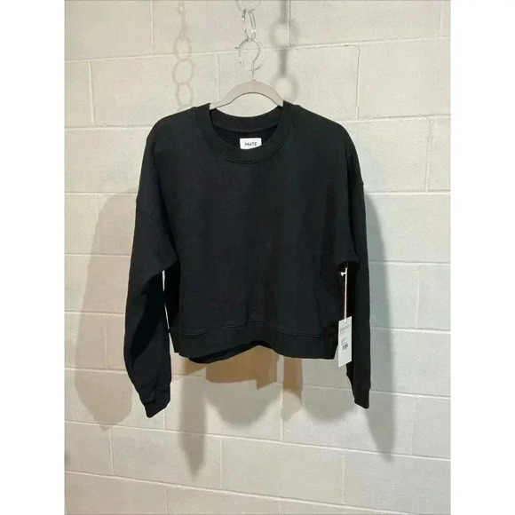 Mate the Label Women's Organic Fleece Cropped Sweatshirt 1X Black - Picture 2 of 7